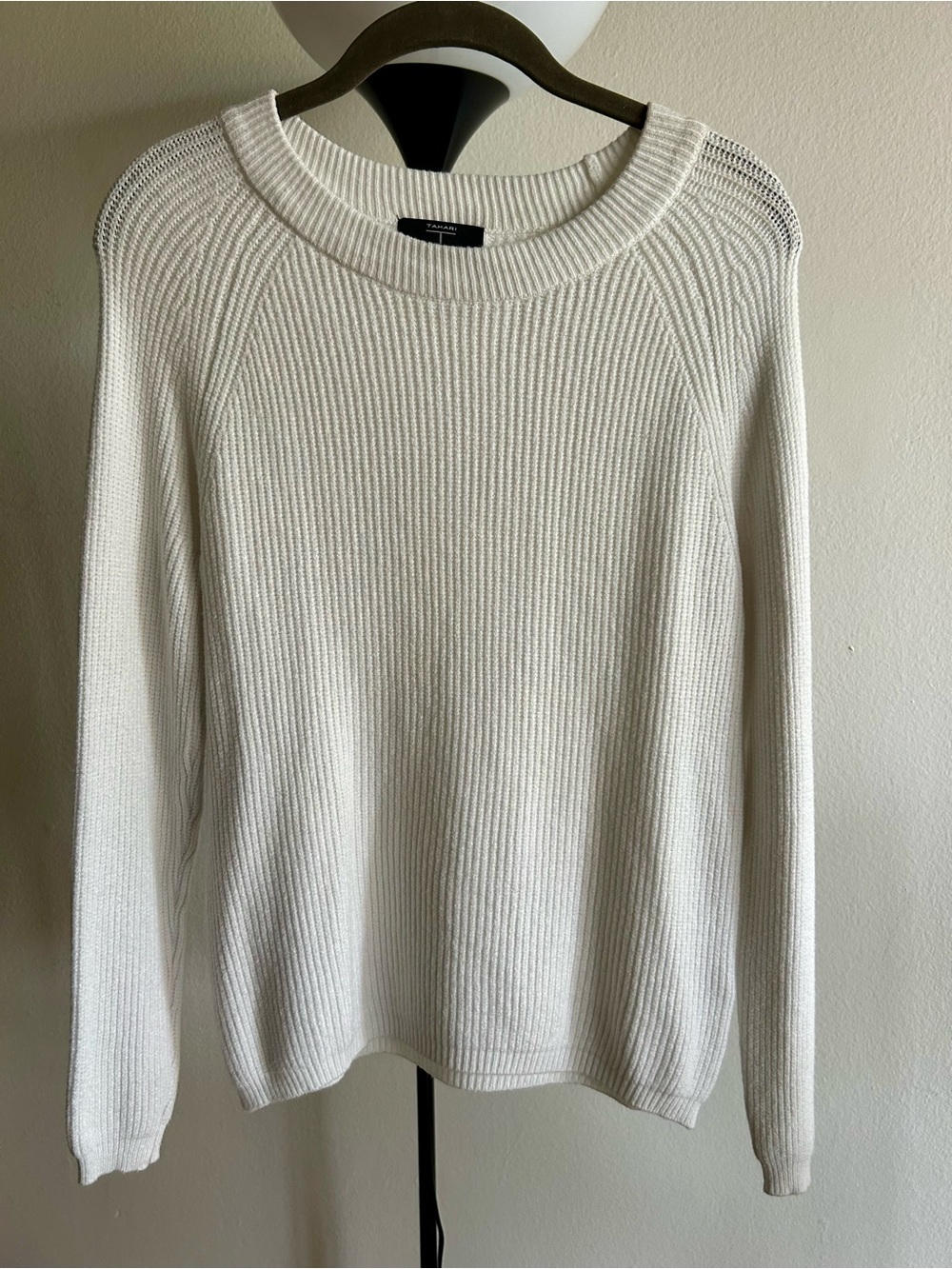 Tahari Cream Ribbed Crewneck Sweater